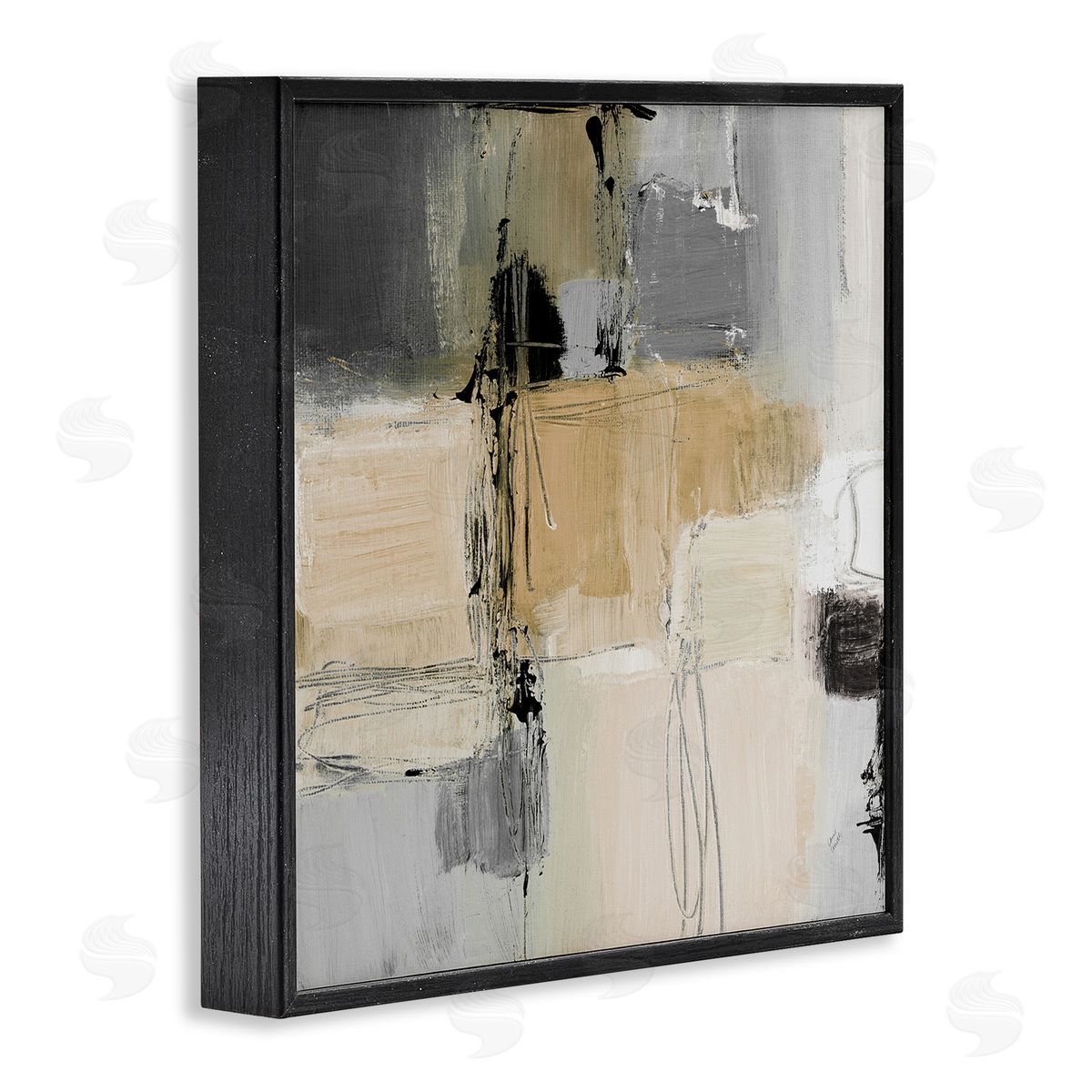 Tan and Grey Rustic Collage Black Frame Print Wall Art, Home Decor by Lanie Loreth