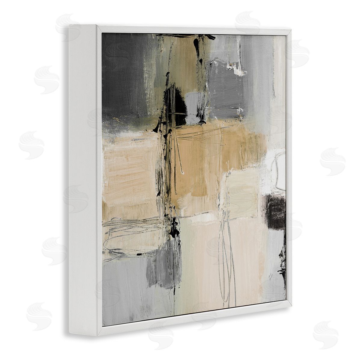 Tan and Grey Rustic Collage White Frame Print Wall Art, Home Decor by Lanie Loreth