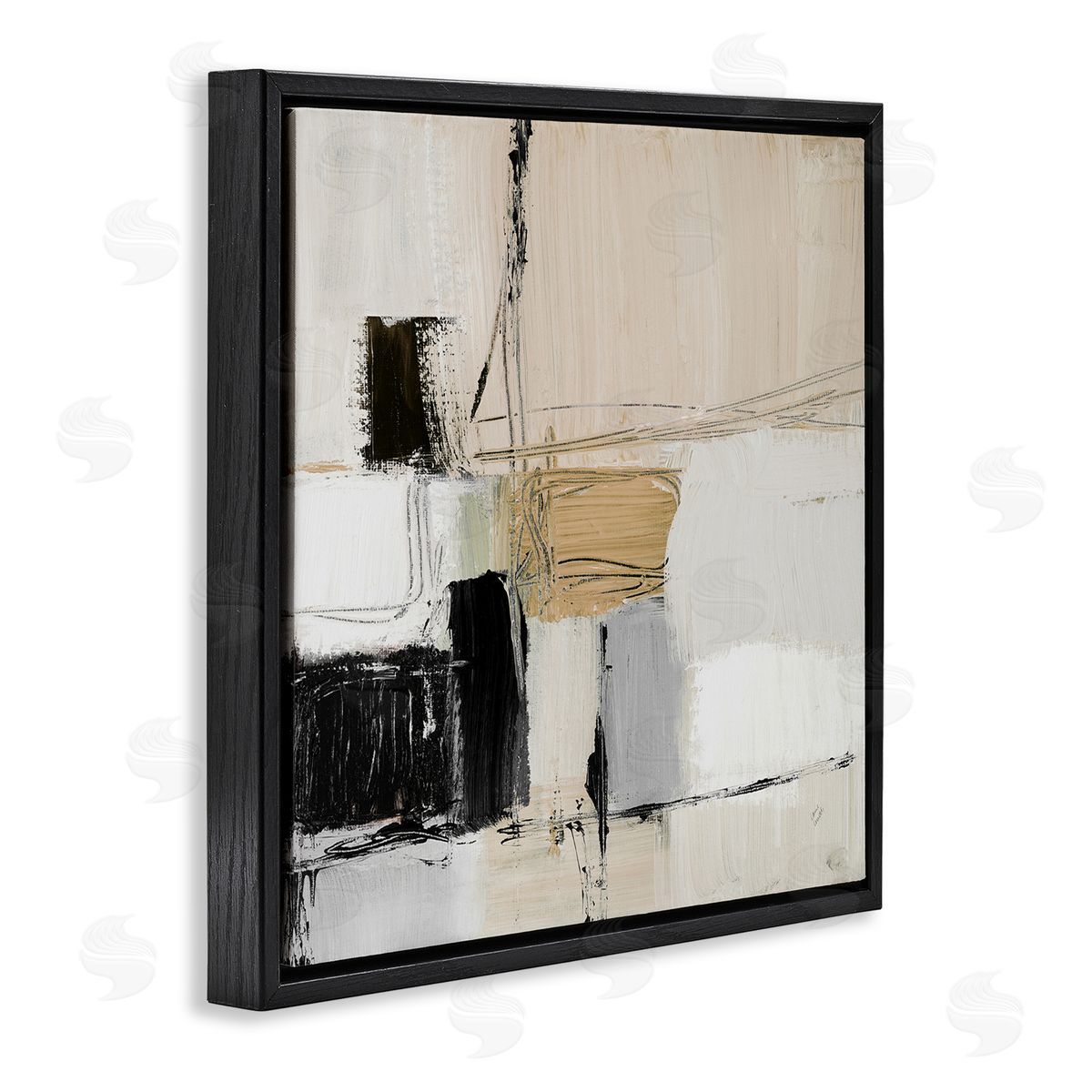 Beige Black Organic Collage Black Floating Frame Canvas Wall Art, Home Decor by Lanie Loreth