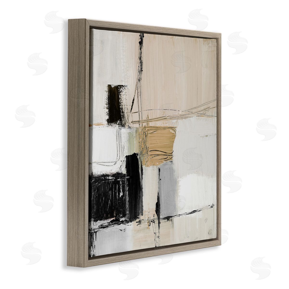 Beige Black Organic Collage Brown Floating Frame Canvas Wall Art, Home Decor by Lanie Loreth