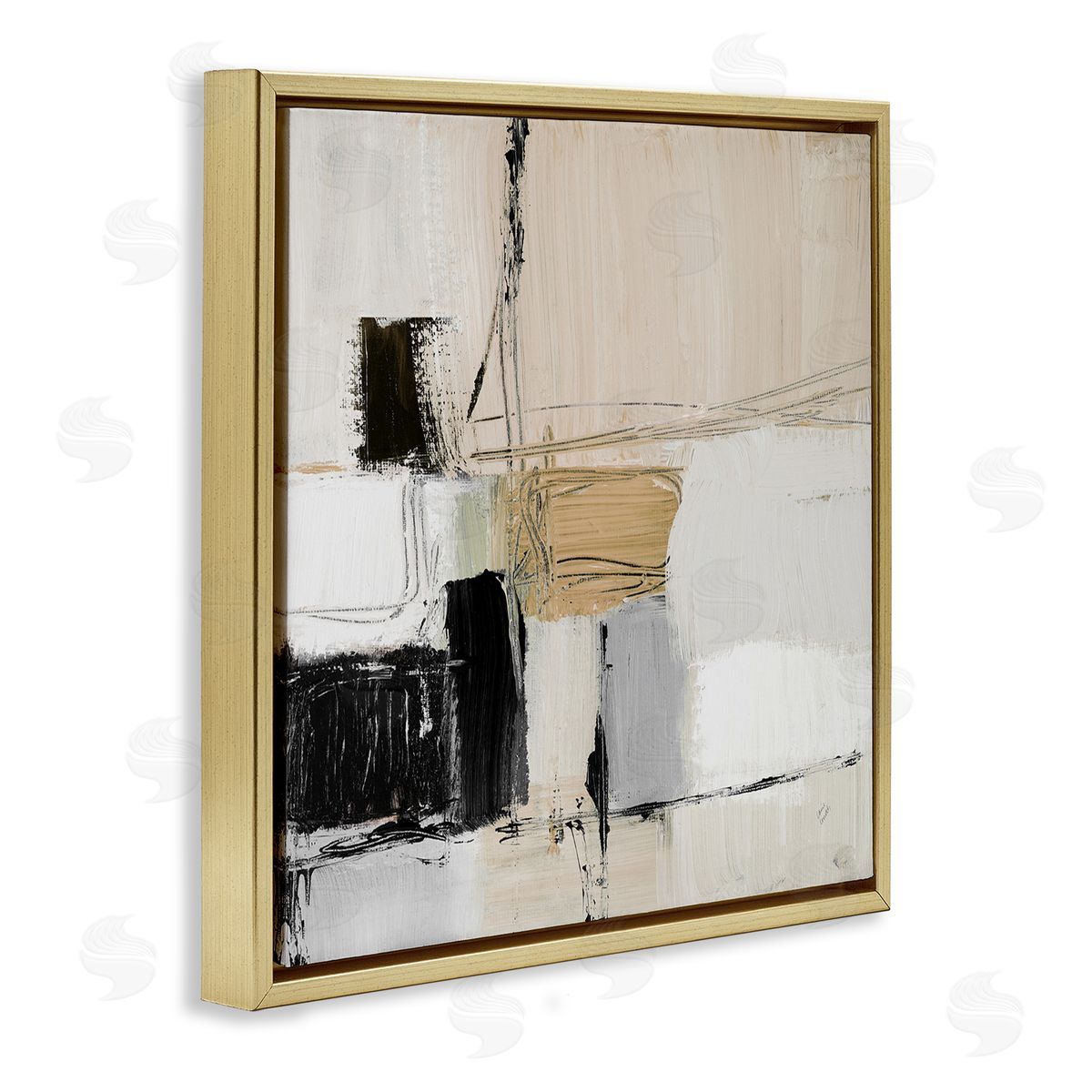 Beige Black Organic Collage Gold Floating Frame Canvas Wall Art, Home Decor by Lanie Loreth