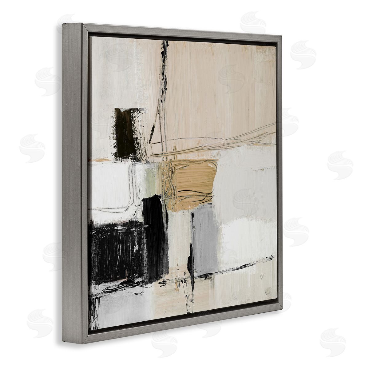 Beige Black Organic Collage Grey Floating Frame Canvas Wall Art, Home Decor by Lanie Loreth