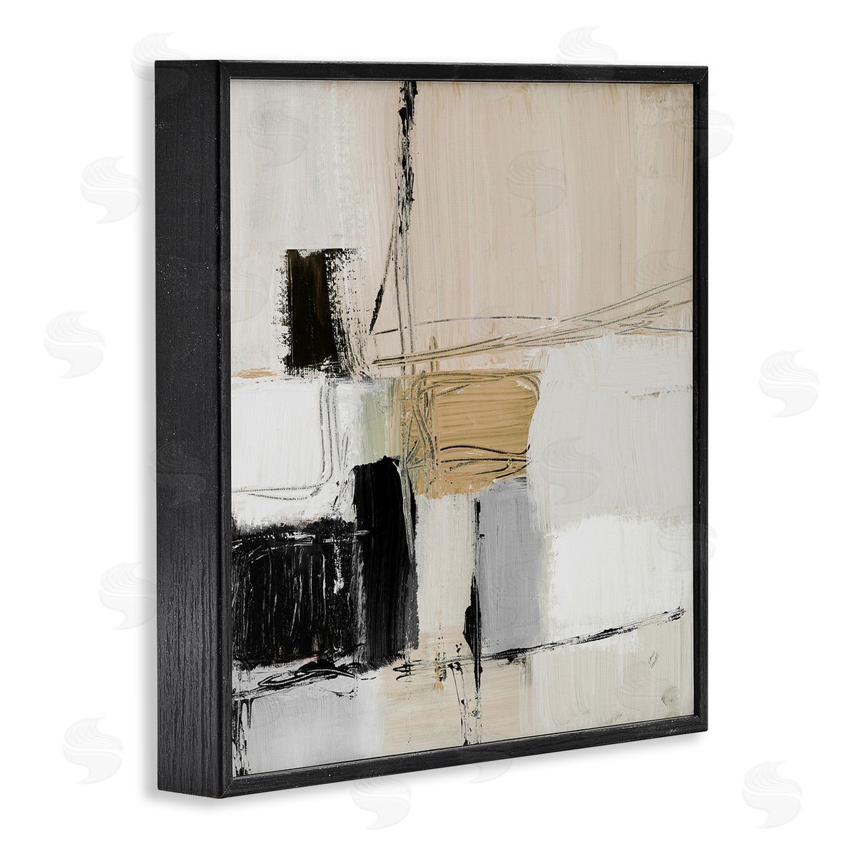 Beige Black Organic Collage Black Frame Print Wall Art, Home Decor by Lanie Loreth