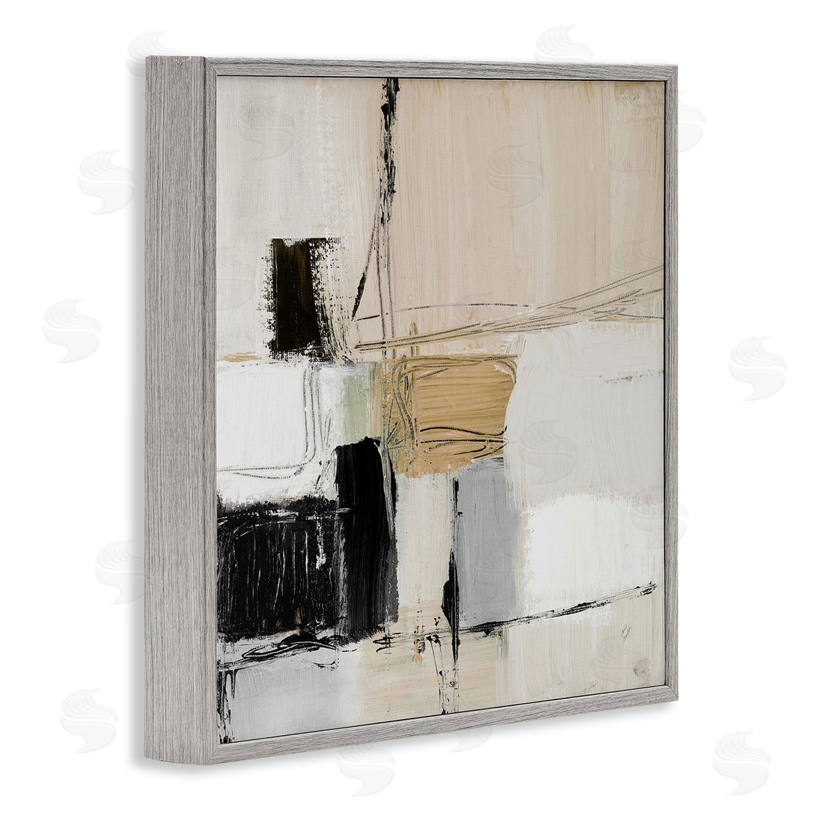 Beige Black Organic Collage Grey Frame Print Wall Art, Home Decor by Lanie Loreth