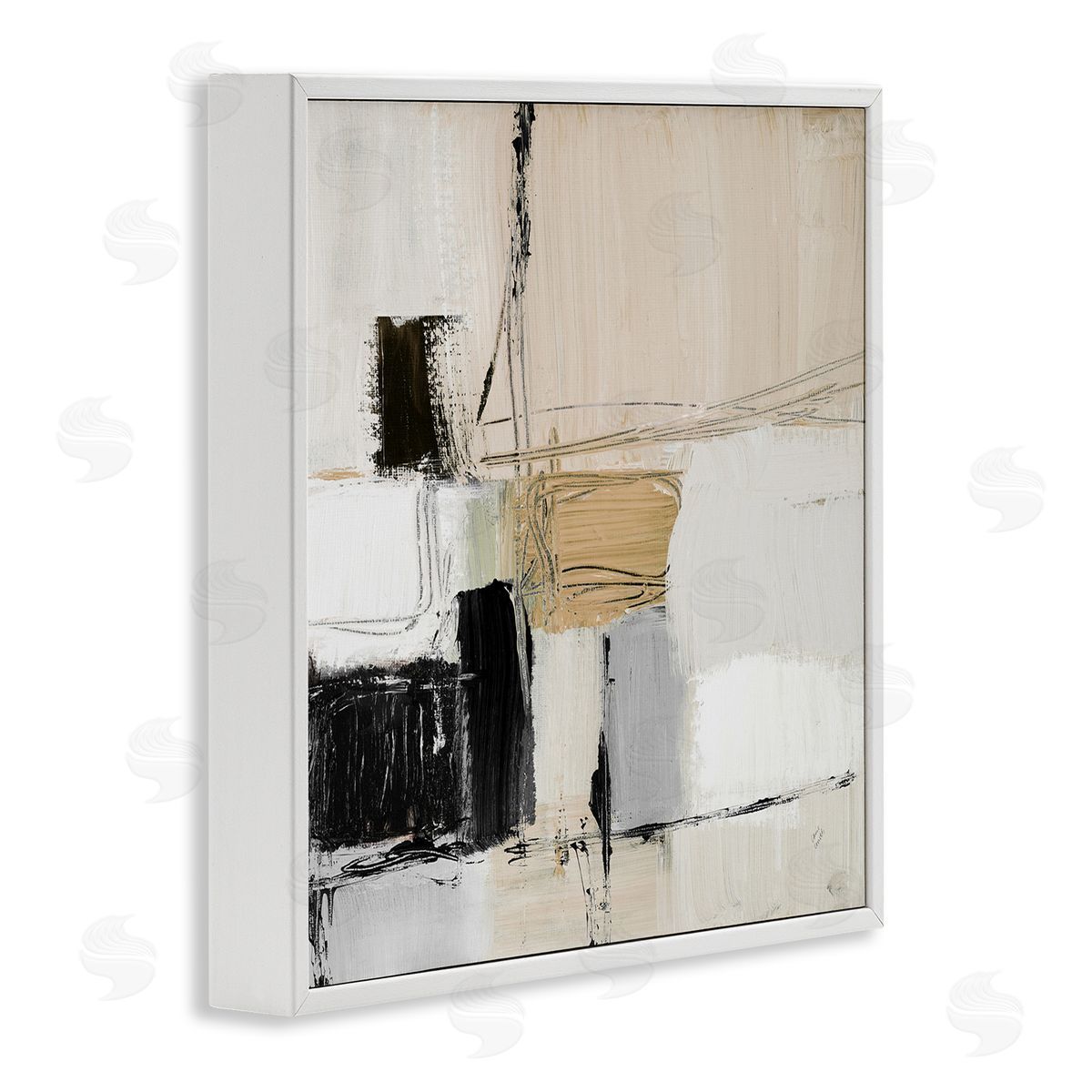 Beige Black Organic Collage White Frame Print Wall Art, Home Decor by Lanie Loreth