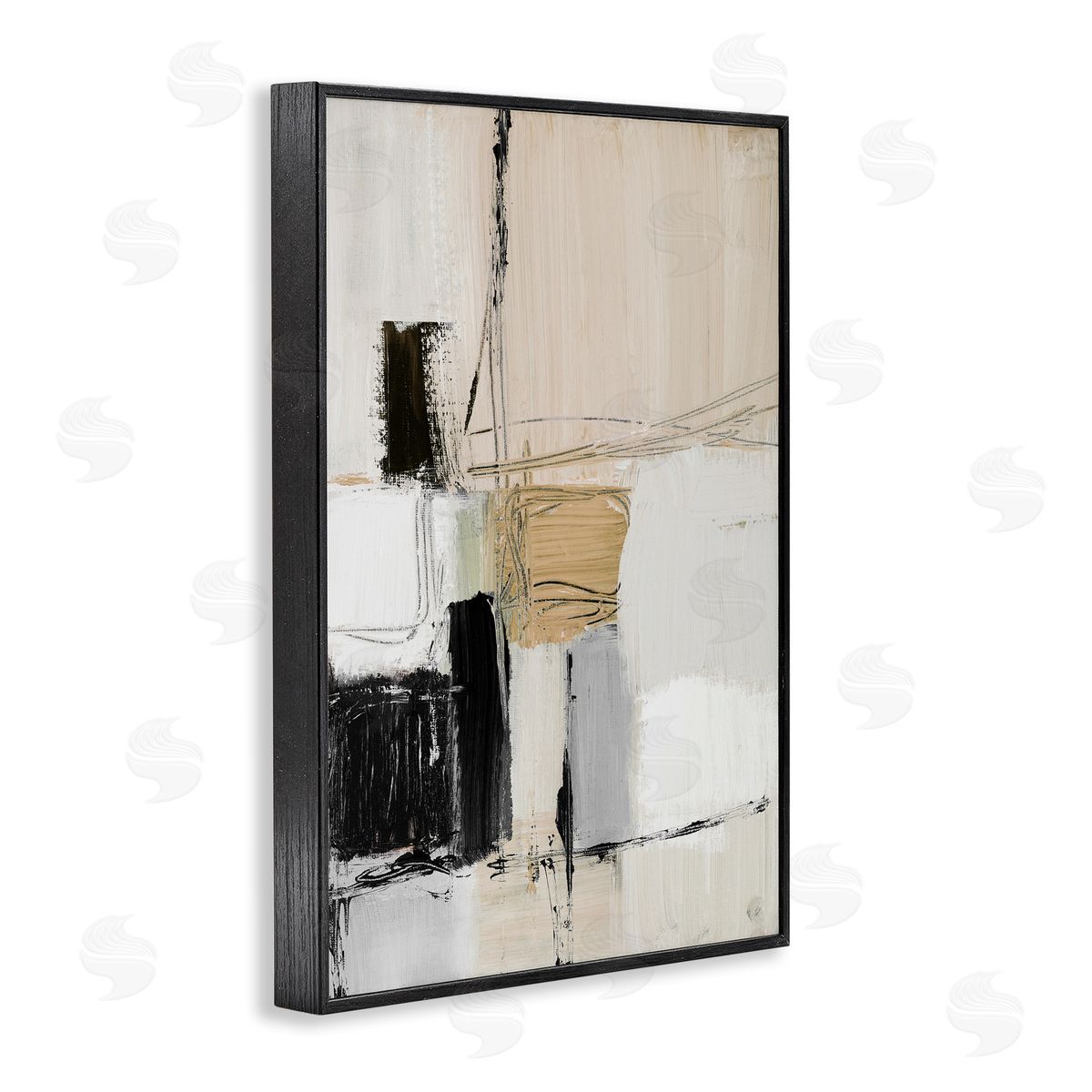 Lanie Loreth Beige Organic Shapes Collage Black Framed Giclee Wall Art Print
