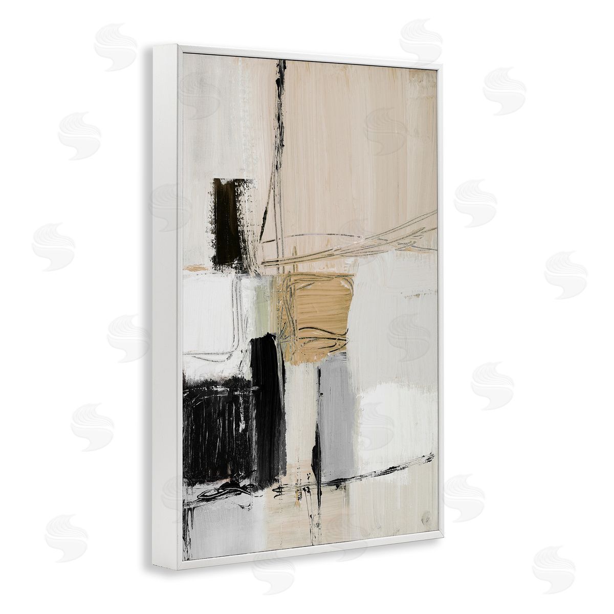 Lanie Loreth Beige Organic Shapes Collage White Framed Giclee Wall Art Print