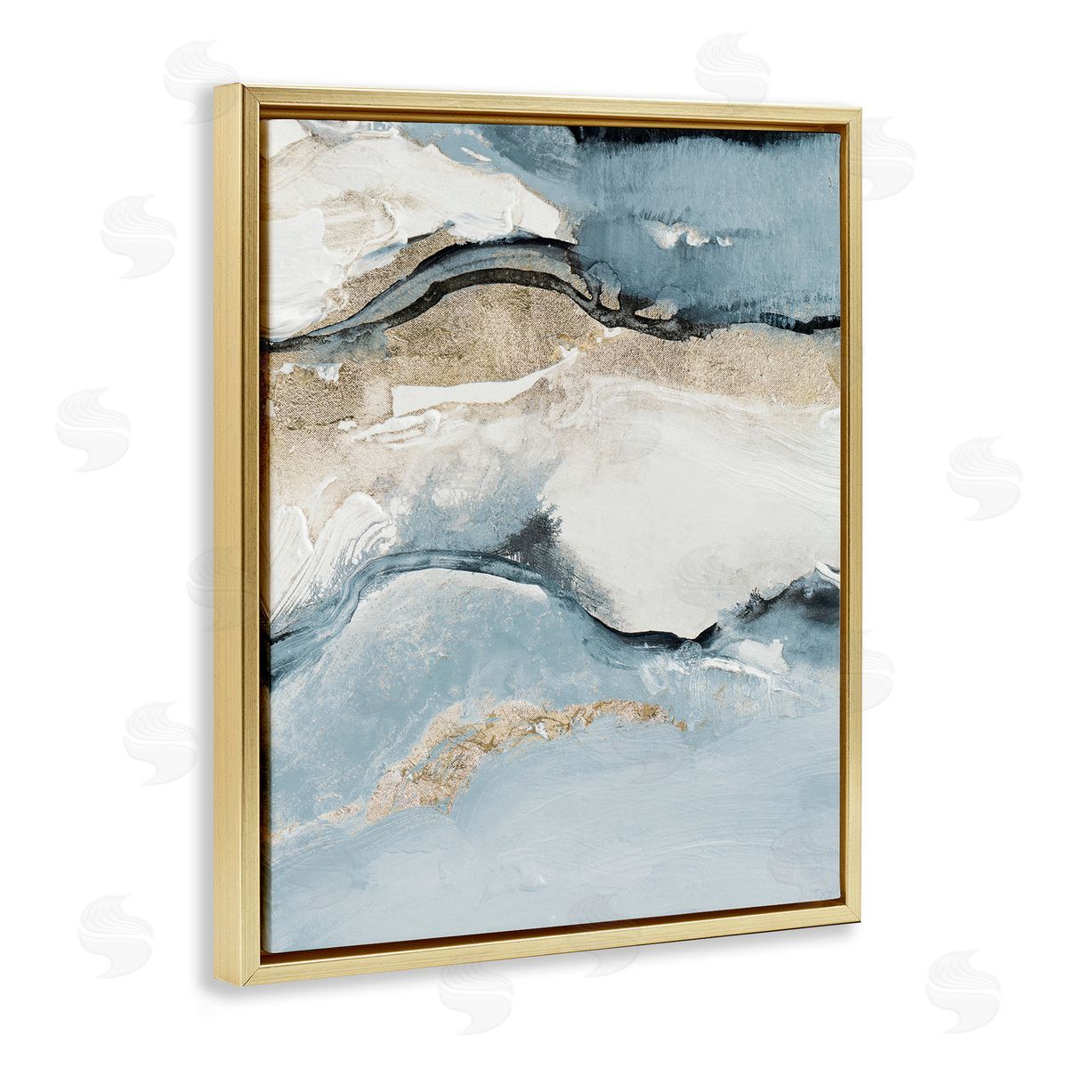 Lanie Loreth Blue Organic Agate Pattern Gold Floating Frame Canvas Wall Art Print