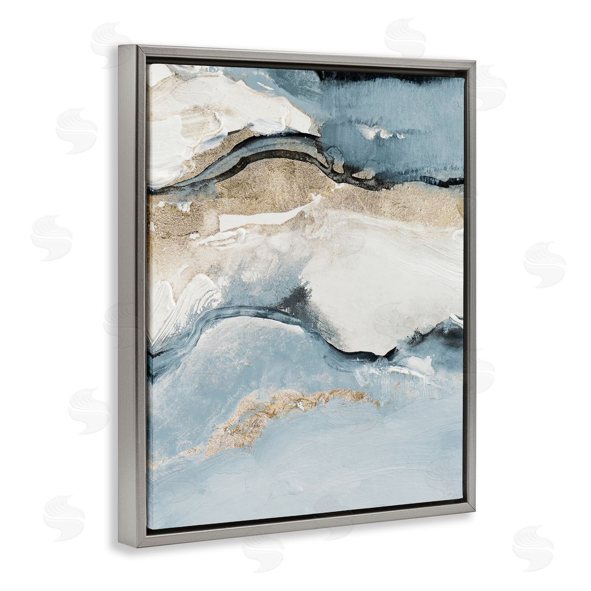 Lanie Loreth Blue Organic Agate Pattern Gray Floating Frame Canvas Wall Art Print