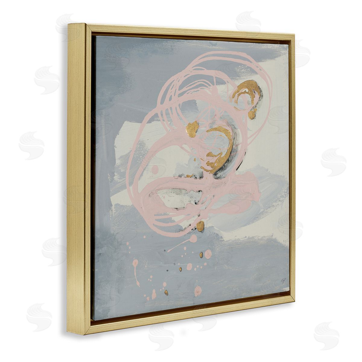 Grey with Pink Swirl Gold Floating Frame Canvas Wall Art, Home Decor by Patricia Pinto