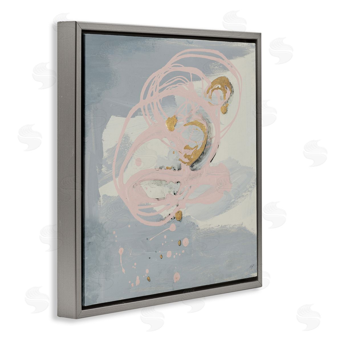 Grey with Pink Swirl Grey Floating Frame Canvas Wall Art, Home Decor by Patricia Pinto