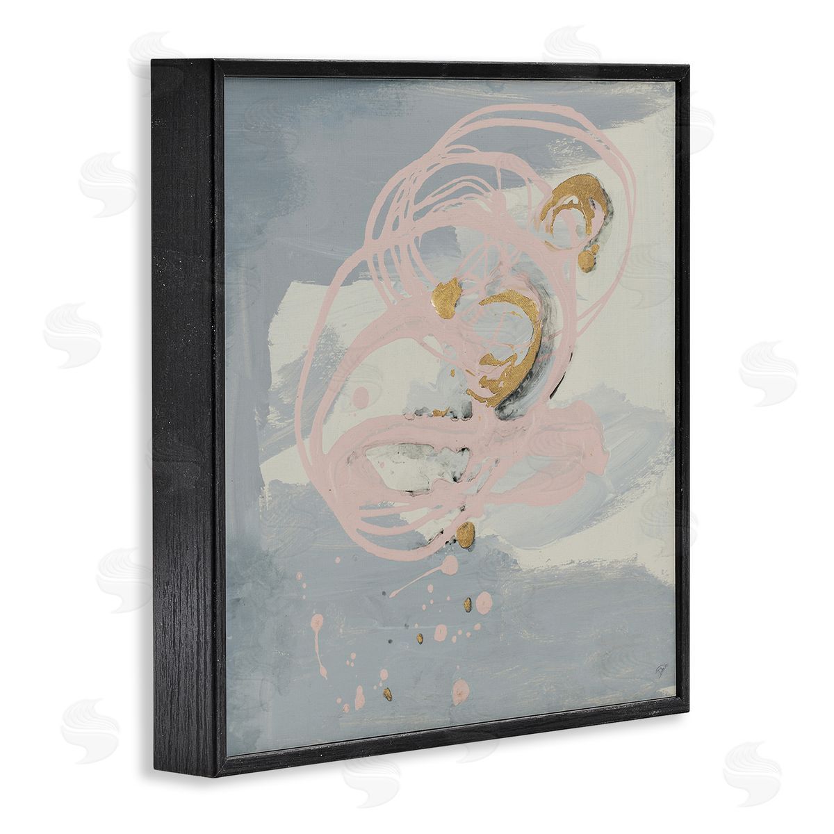 Grey with Pink Swirl Black Frame Print Wall Art, Home Decor by Patricia Pinto