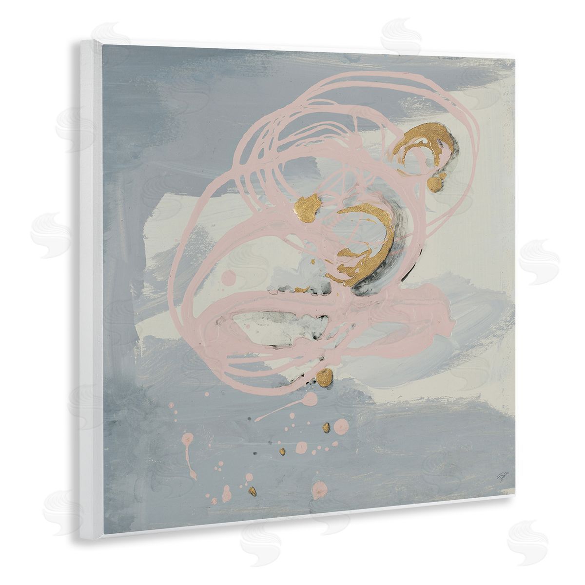 Grey with Pink Swirl Wood Plaque Wall Art, Home Decor by Patricia Pinto