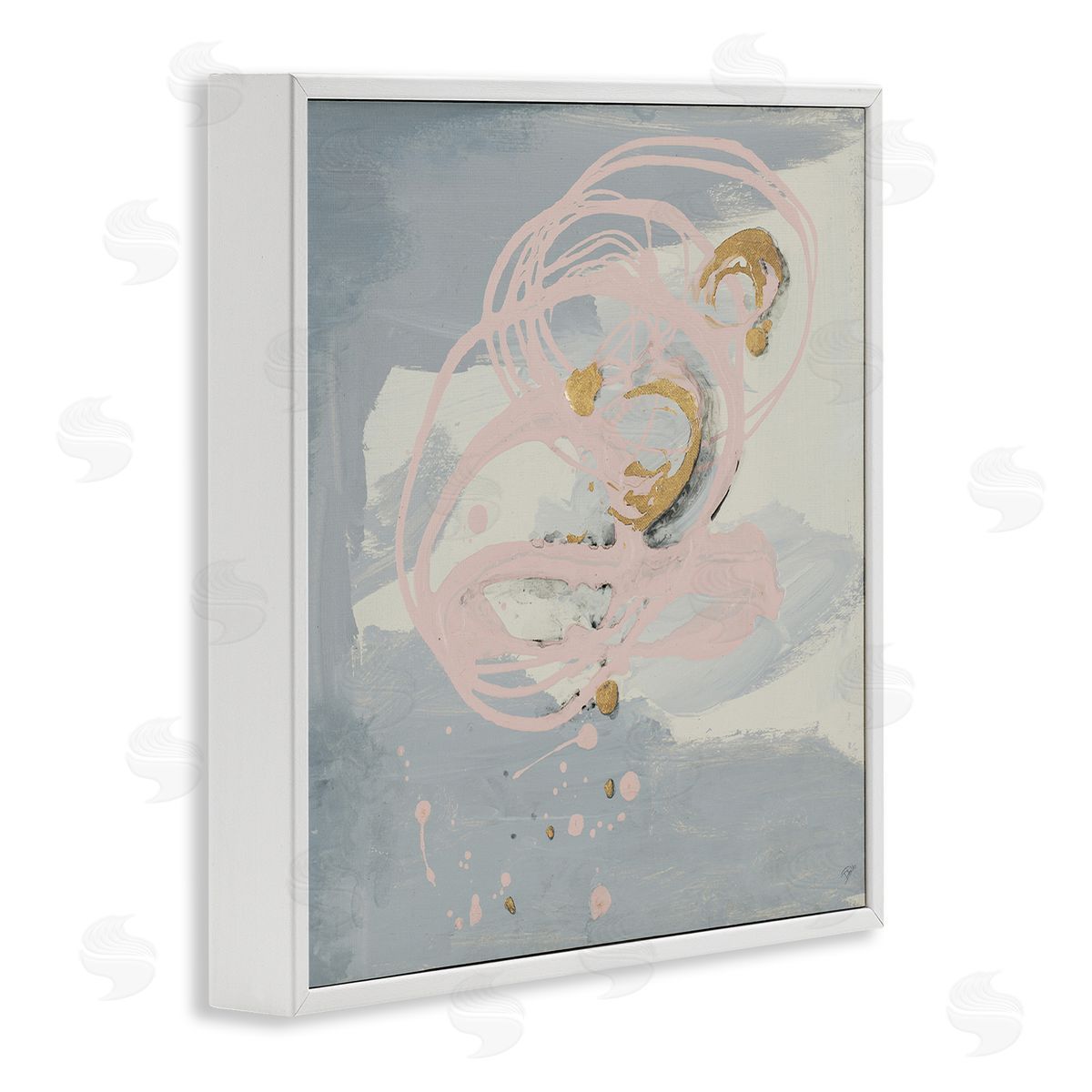 Grey with Pink Swirl White Frame Print Wall Art, Home Decor by Patricia Pinto