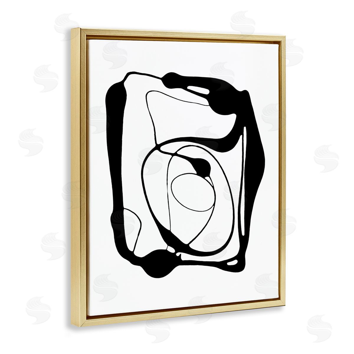 Black Swirled Figure Gold Floating Frame Canvas Wall Art, Home Decor by Lanie Loreth