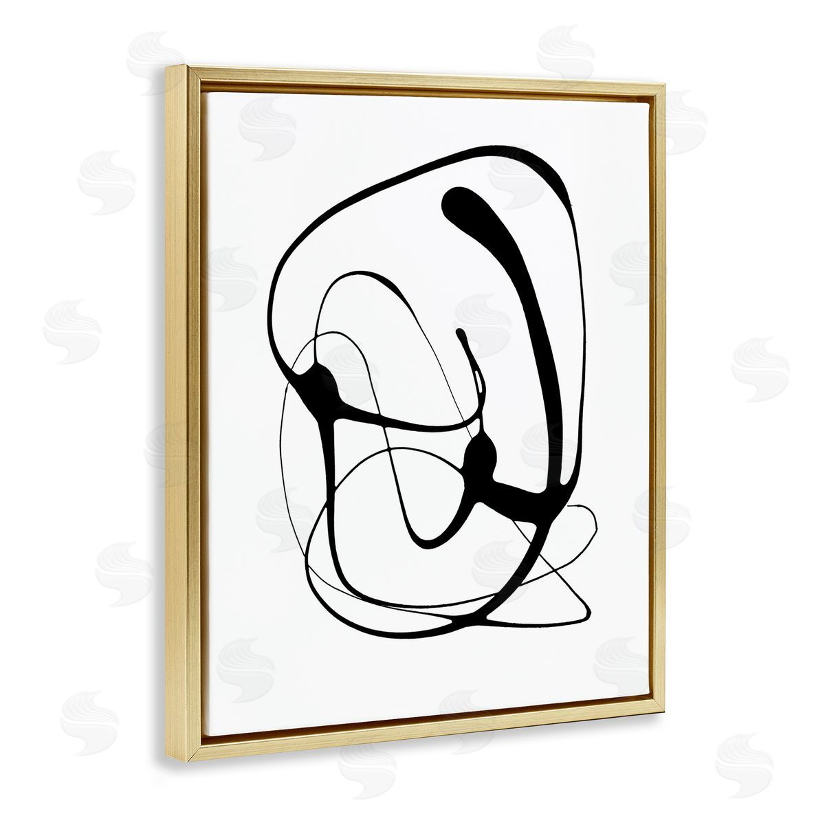 Black Modern Swirl Gold Floating Frame Canvas Wall Art, Home Decor by Lanie Loreth