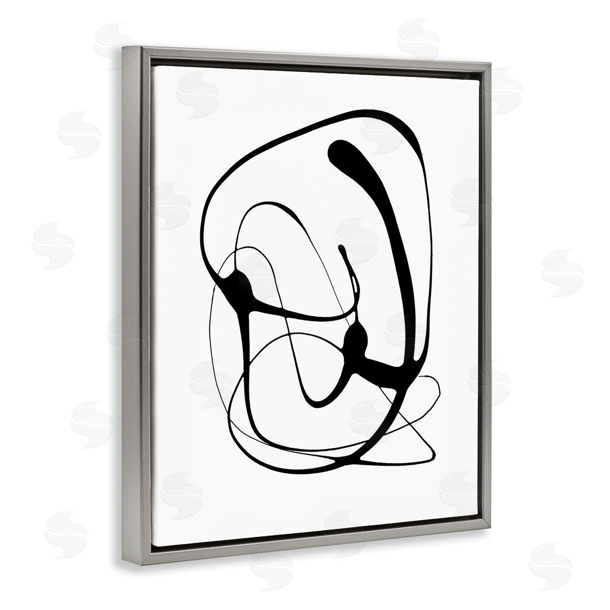 Black Modern Swirl Grey Floating Frame Canvas Wall Art, Home Decor by Lanie Loreth