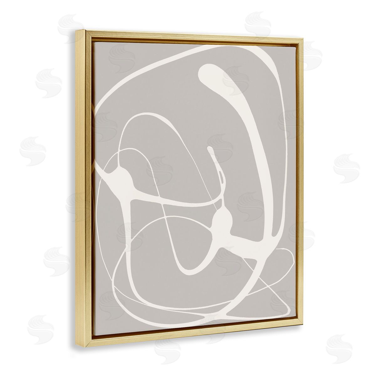 Beige Very Abstract Figure Gold Floating Frame Canvas Wall Art, Home Decor by Lanie Loreth