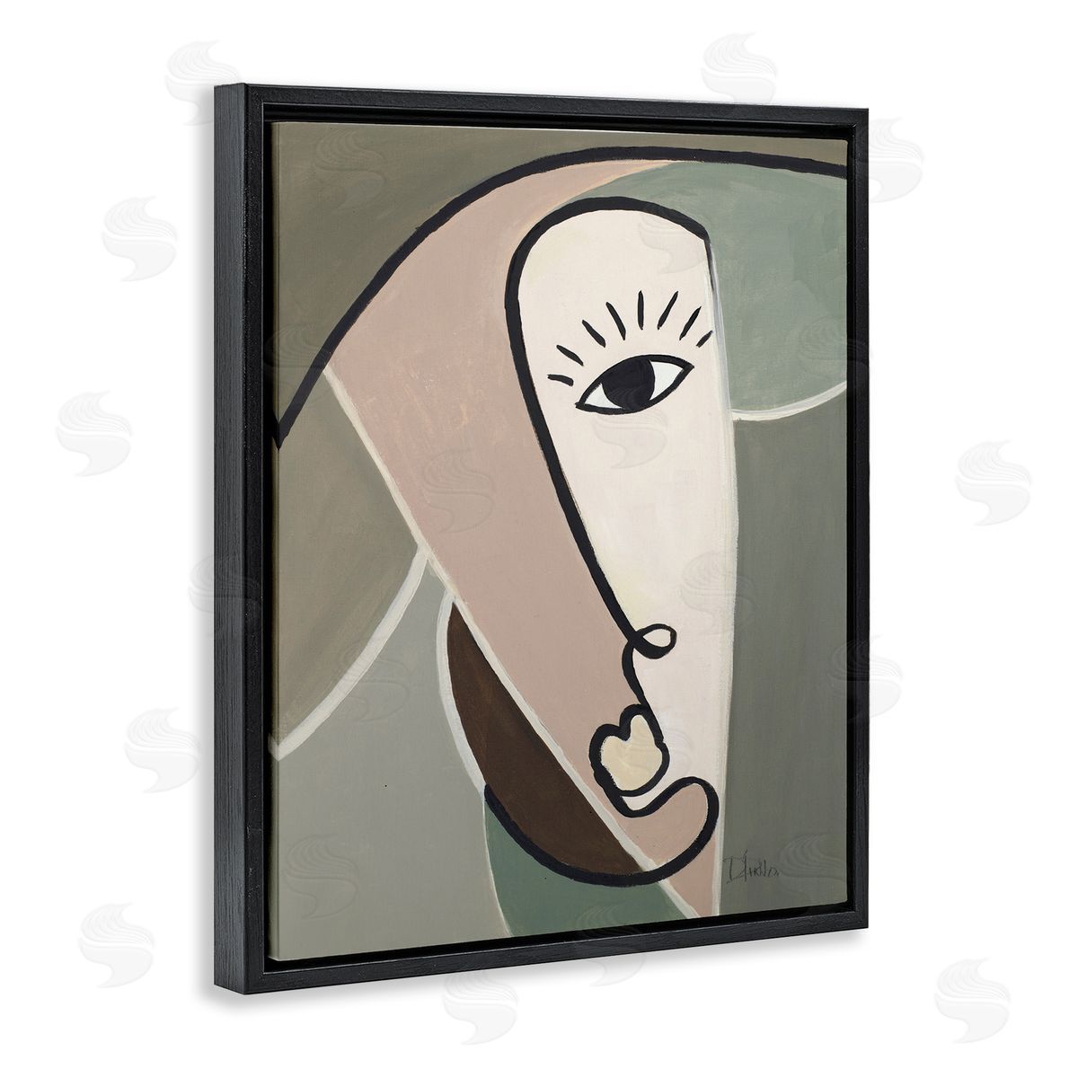 Boho Cubism Face Black Floating Frame Canvas Wall Art, Home Decor by Patricia Pinto