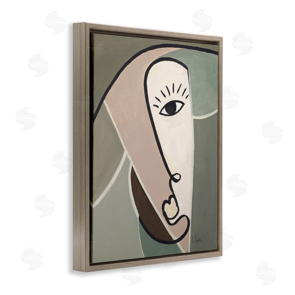 Boho Cubism Face Brown Floating Frame Canvas Wall Art, Home Decor by Patricia Pinto