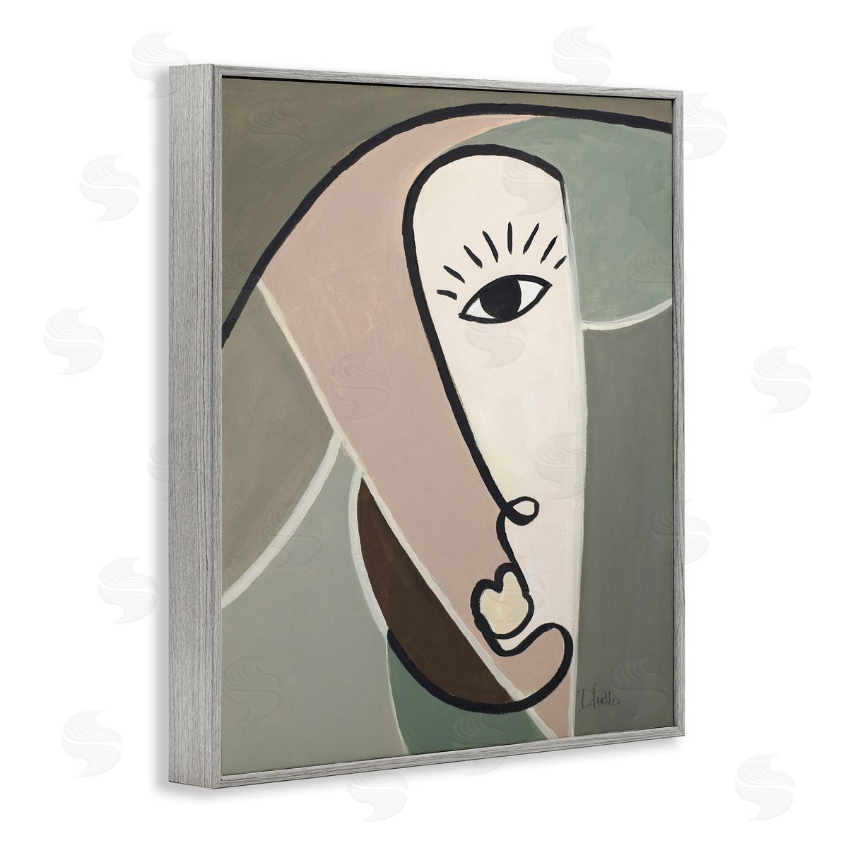 Boho Cubism Face Grey Frame Print Wall Art, Home Decor by Patricia Pinto