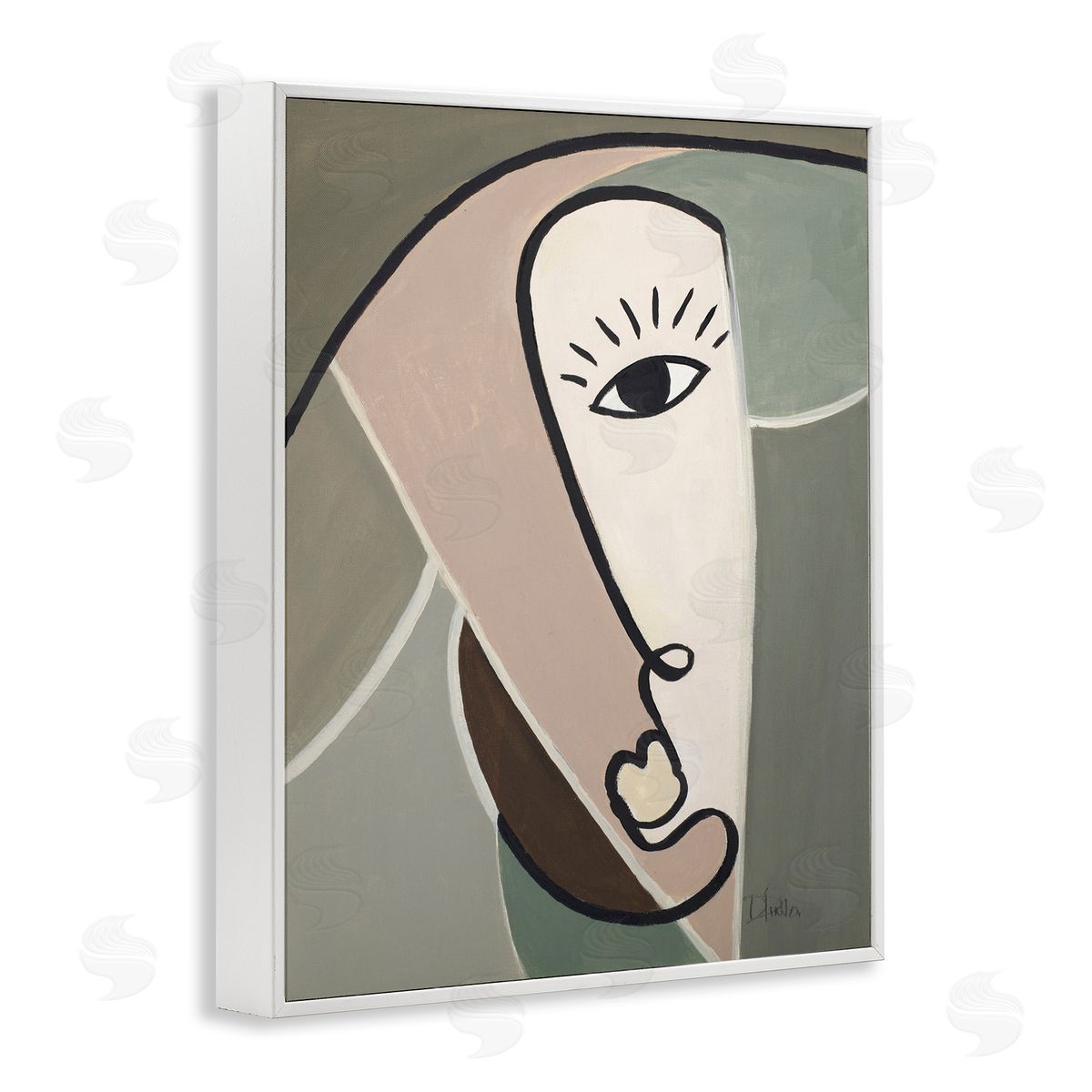 Boho Cubism Face White Frame Print Wall Art, Home Decor by Patricia Pinto