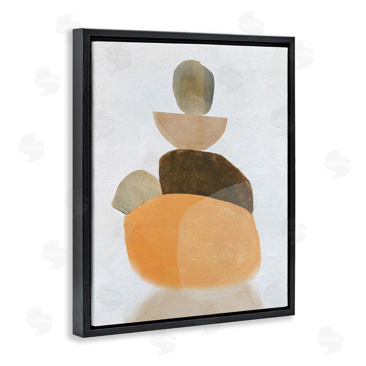 Stacked Rocks Neutral Tones Black Floating Frame Canvas Wall Art, Home Decor by Carol Robinson