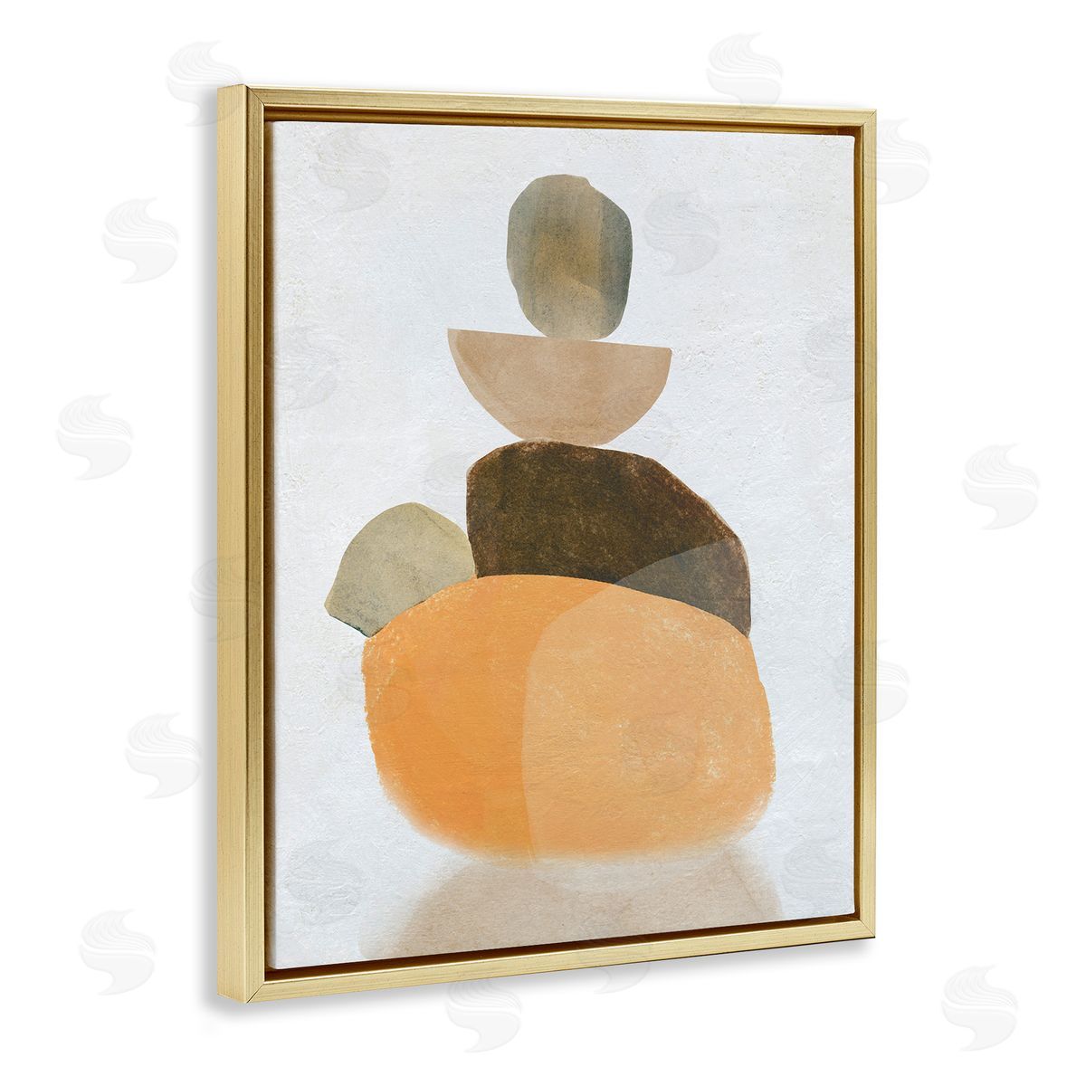 Stacked Rocks Neutral Tones Gold Floating Frame Canvas Wall Art, Home Decor by Carol Robinson