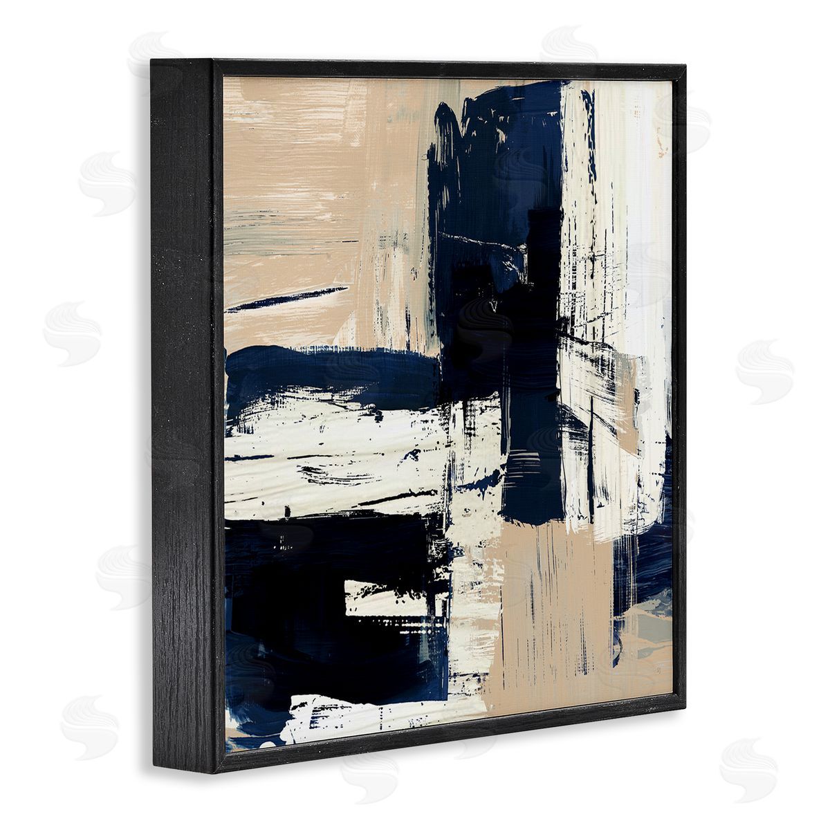Expressive Blue Tan Shapes Black Frame Print Wall Art, Home Decor by Susan Jill