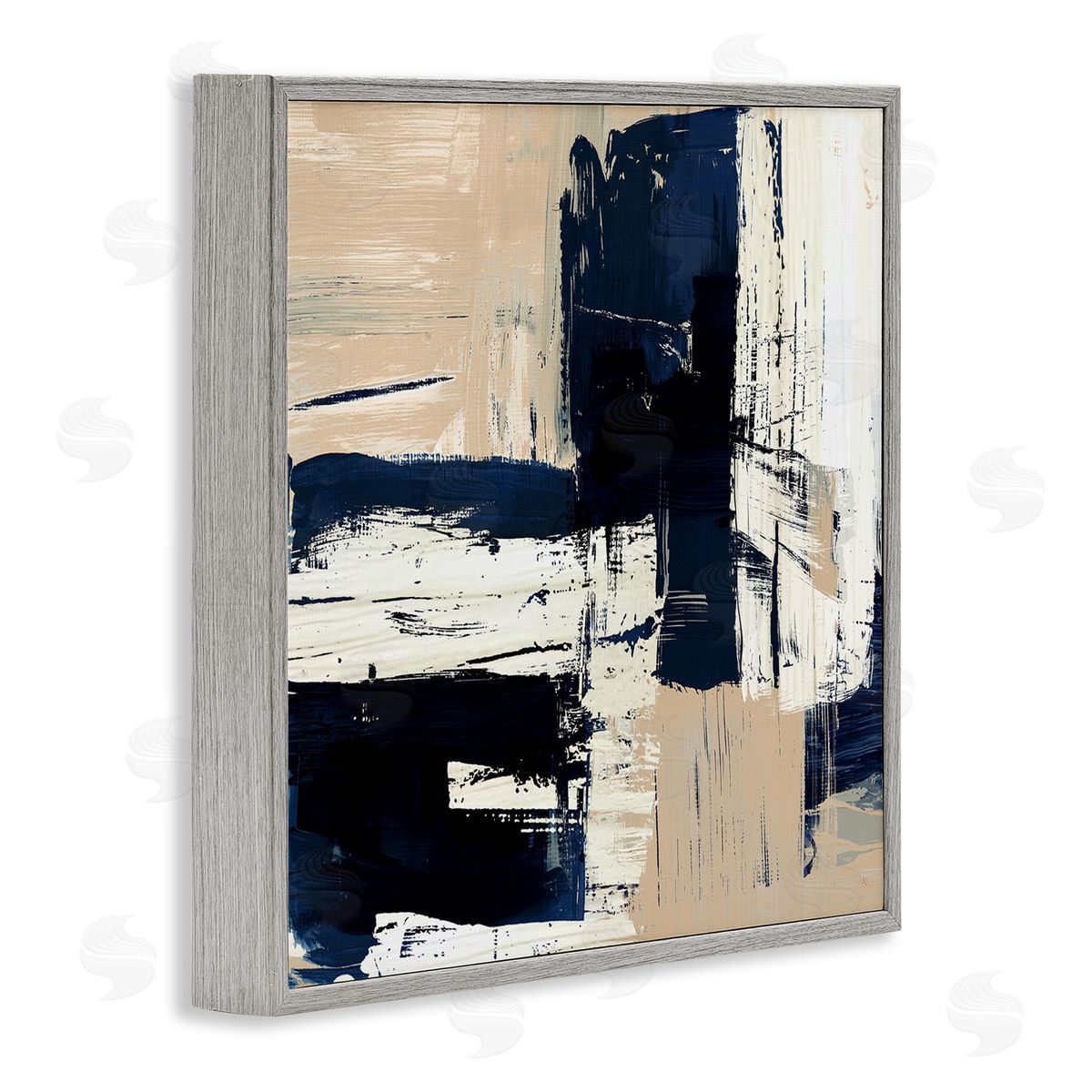 Expressive Blue Tan Shapes Grey Frame Print Wall Art, Home Decor by Susan Jill