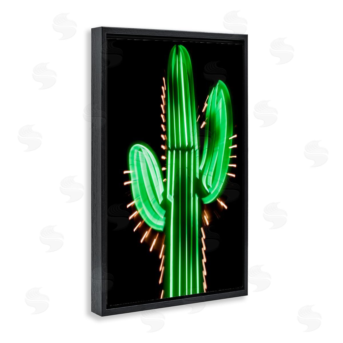 Neon Lights Cactus Black Floating Frame Canvas Wall Art, Home Decor by Danita Delimont