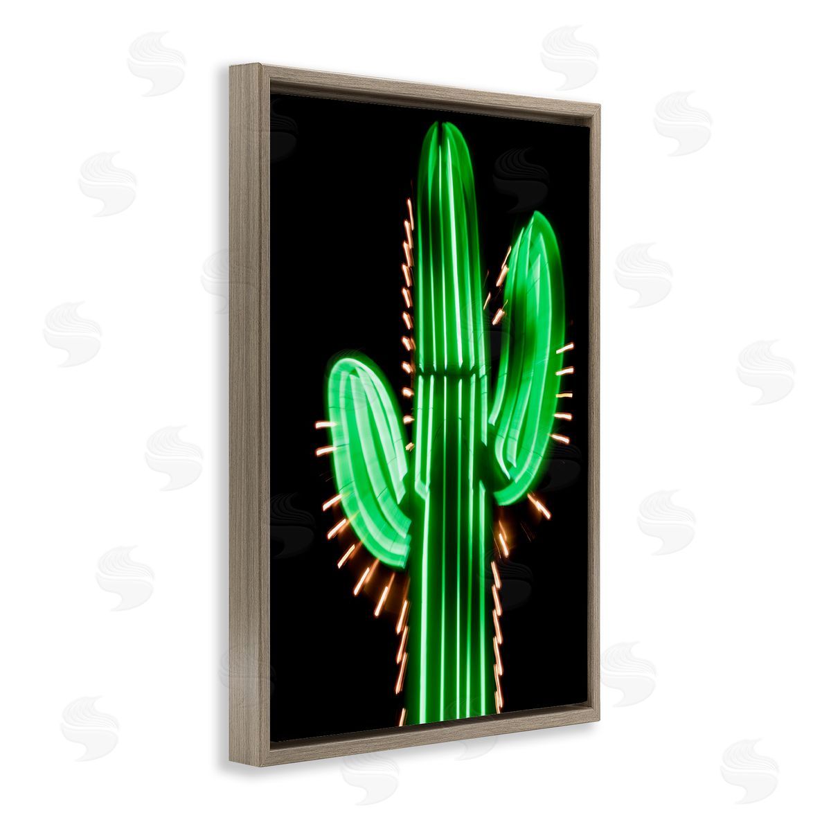 Neon Lights Cactus Brown Floating Frame Canvas Wall Art, Home Decor by Danita Delimont