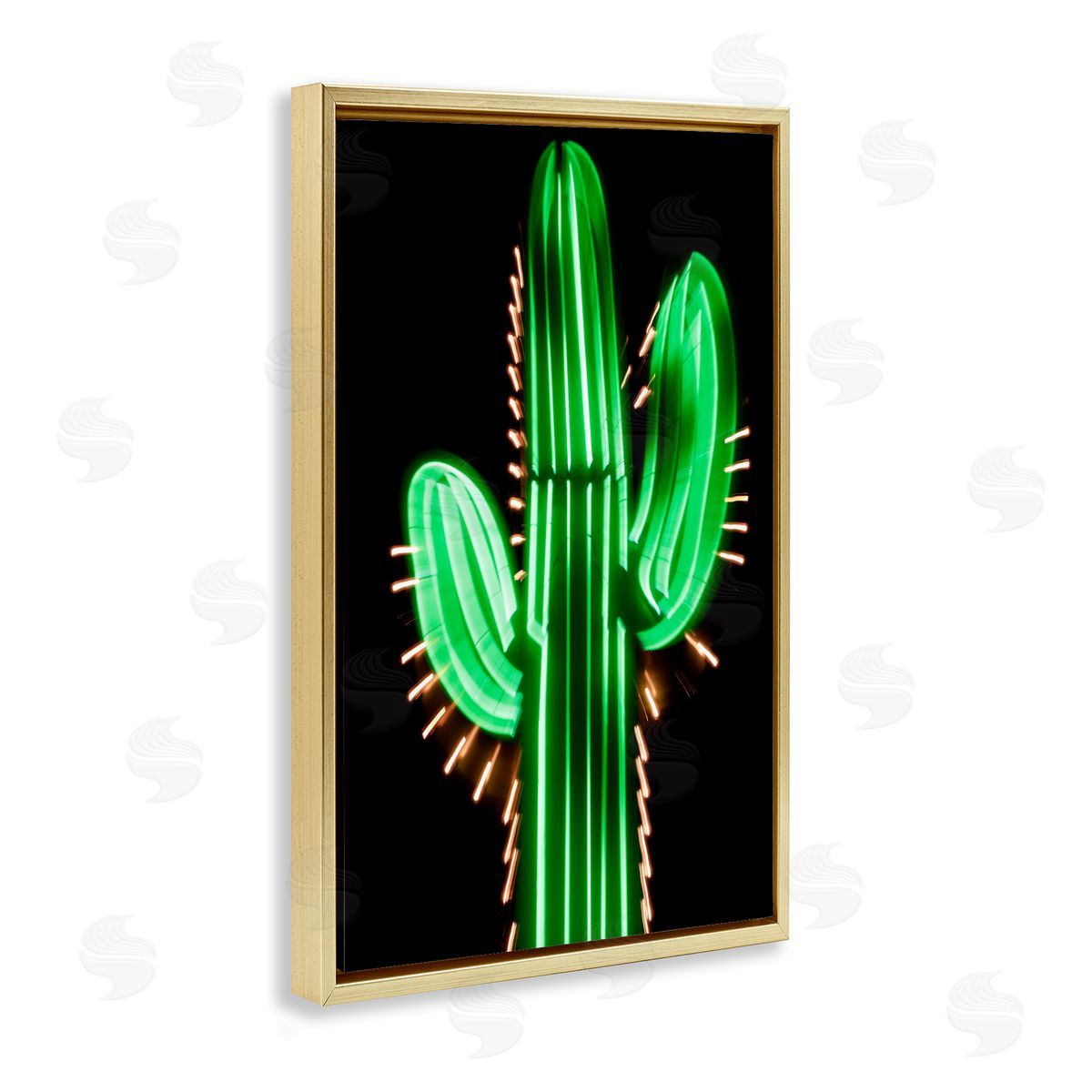 Neon Lights Cactus Gold Floating Frame Canvas Wall Art, Home Decor by Danita Delimont