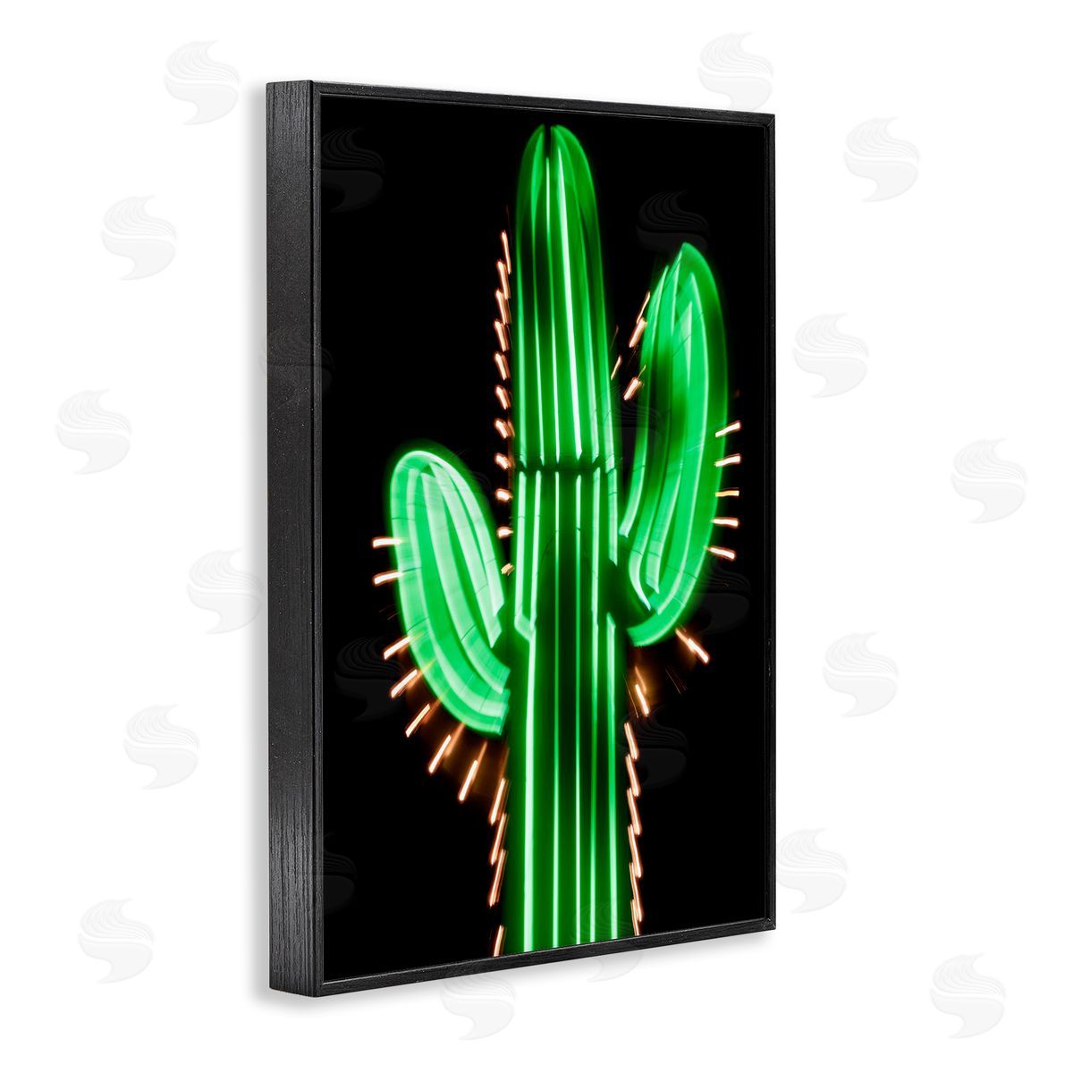 Neon Lights Cactus Black Frame Print Wall Art, Home Decor by Danita Delimont
