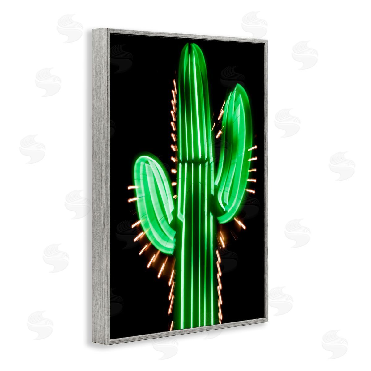 Neon Lights Cactus Grey Frame Print Wall Art, Home Decor by Danita Delimont