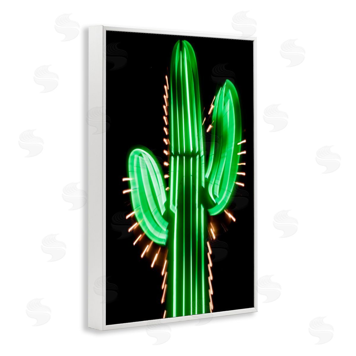 Neon Lights Cactus White Frame Print Wall Art, Home Decor by Danita Delimont