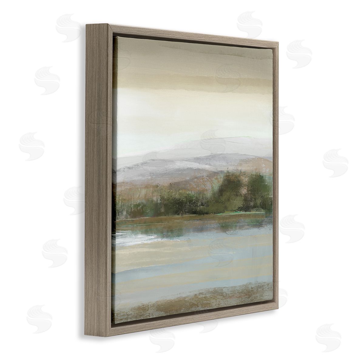 Lake View Atmosphere Brown Floating Frame Canvas Wall Art, Home Decor by Nan