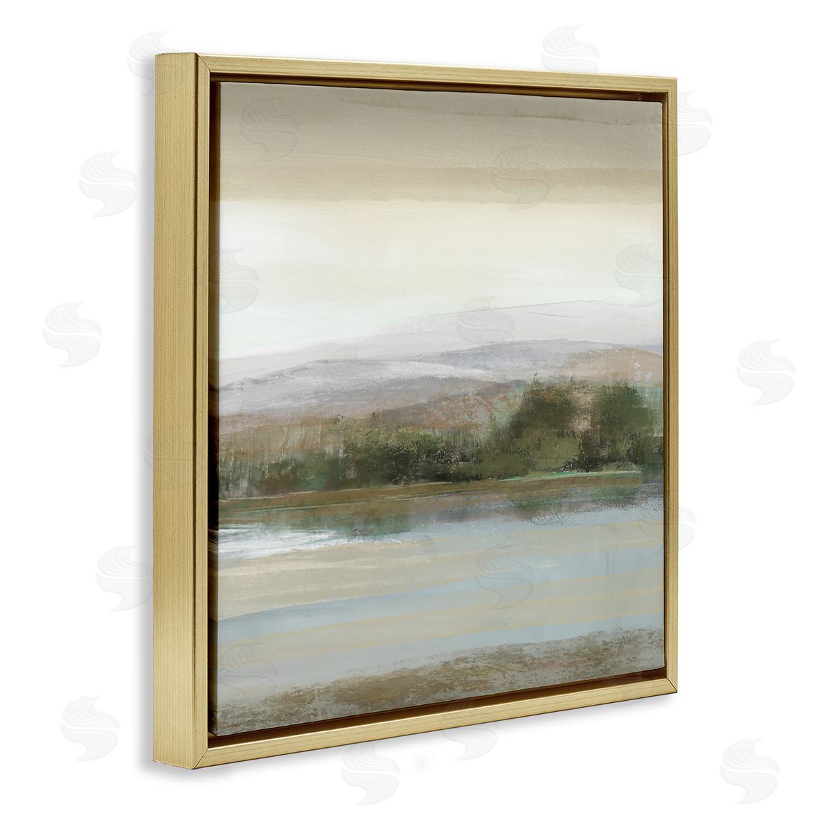 Lake View Atmosphere Gold Floating Frame Canvas Wall Art, Home Decor by Nan