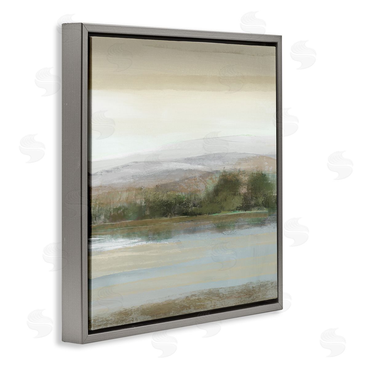 Lake View Atmosphere Grey Floating Frame Canvas Wall Art, Home Decor by Nan