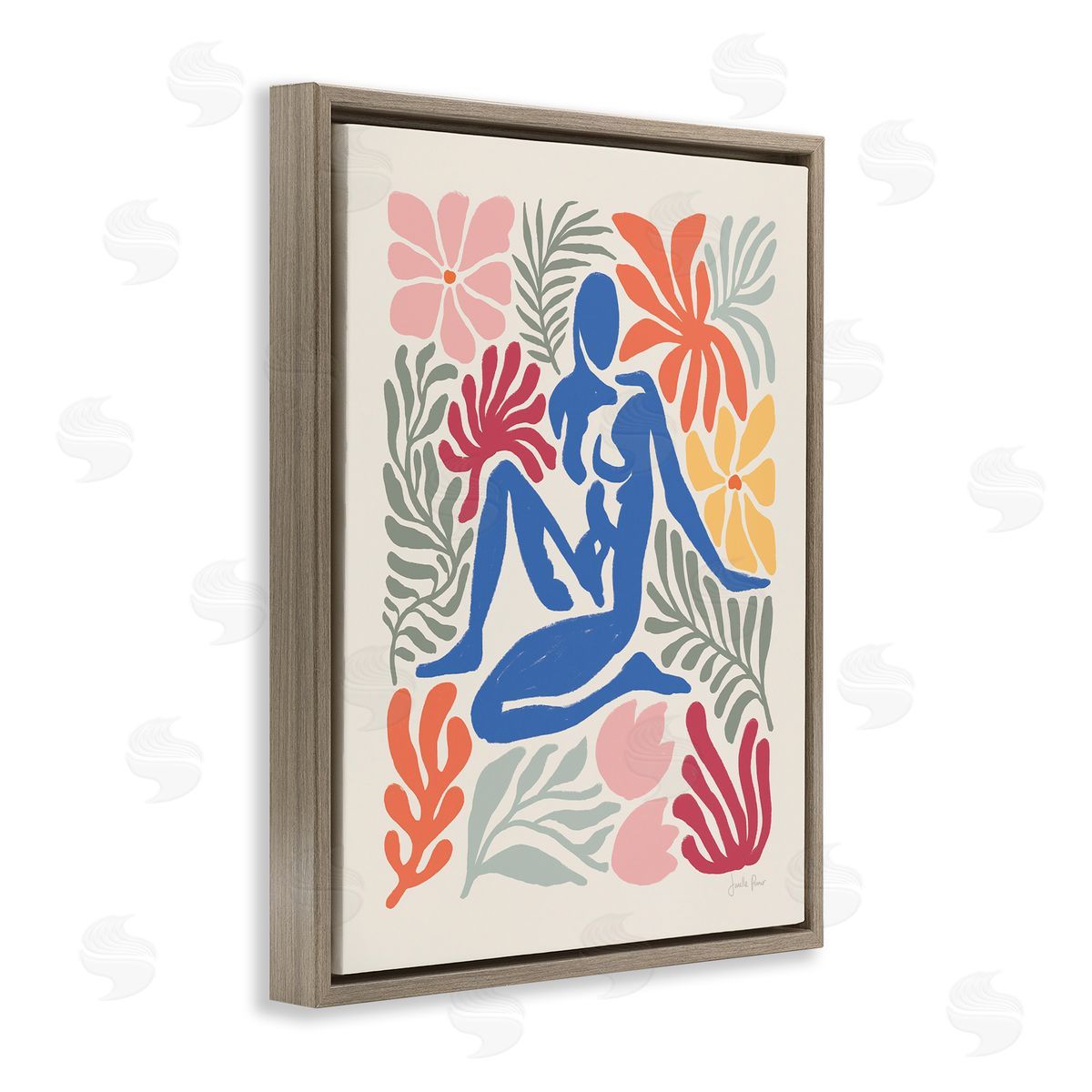 Abstract Garden with Nude Brown Floating Frame Canvas Wall Art, Home Decor by Janelle Penner