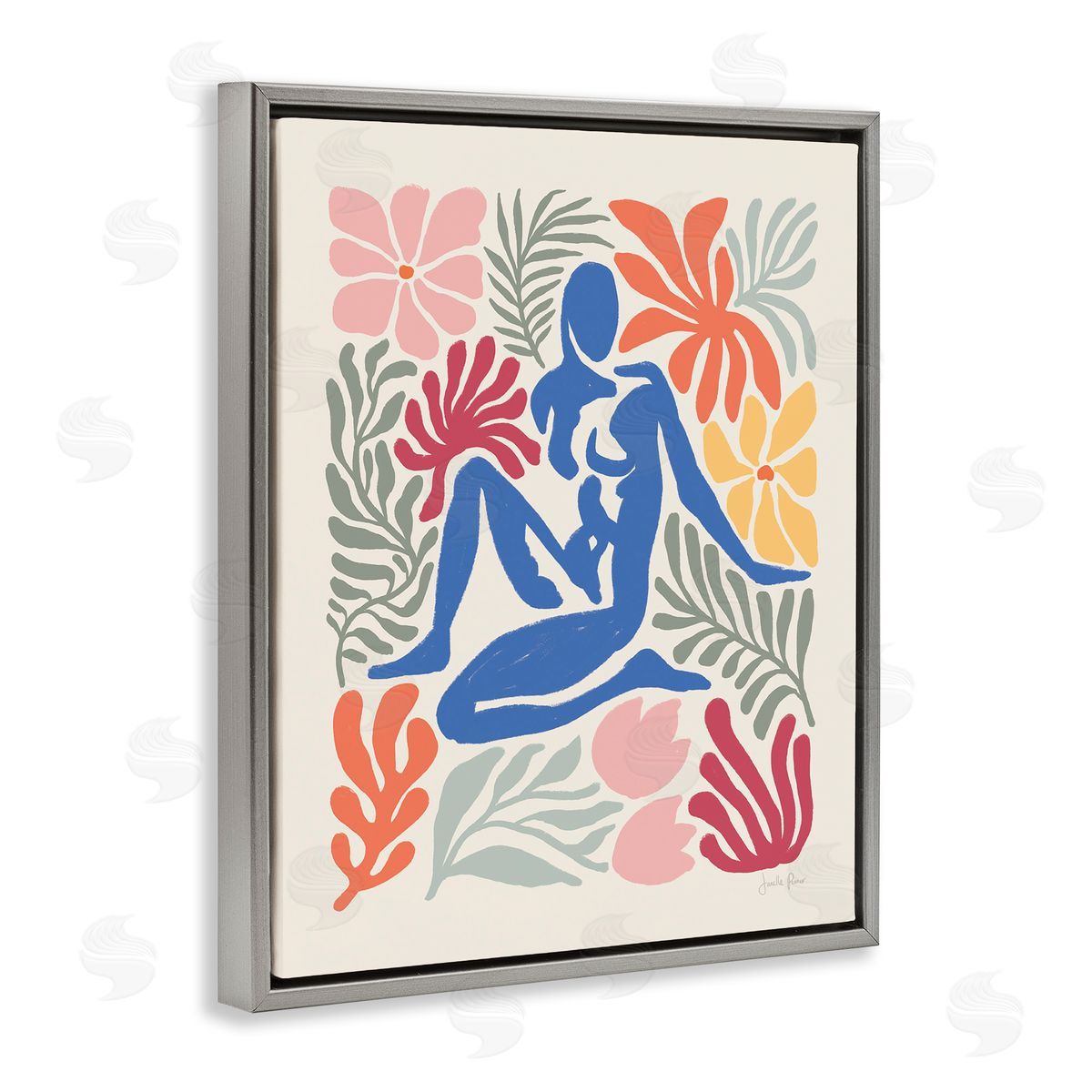 Abstract Garden with Nude Grey Floating Frame Canvas Wall Art, Home Decor by Janelle Penner