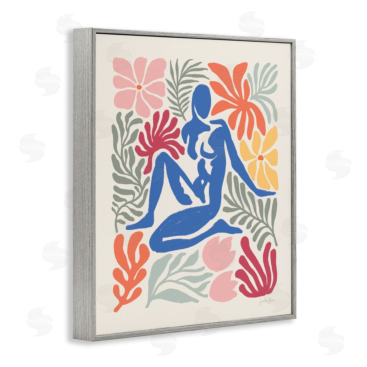 Abstract Garden with Nude Grey Frame Print Wall Art, Home Decor by Janelle Penner