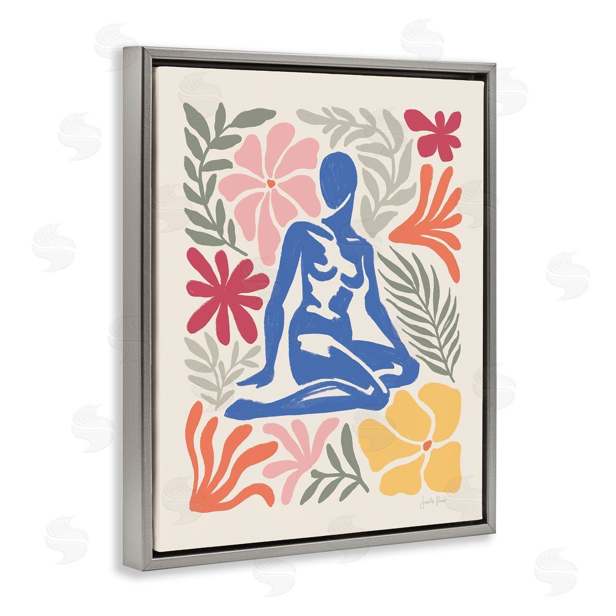 Abstract Garden and Woman Grey Floating Frame Canvas Wall Art, Home Decor by Janelle Penner