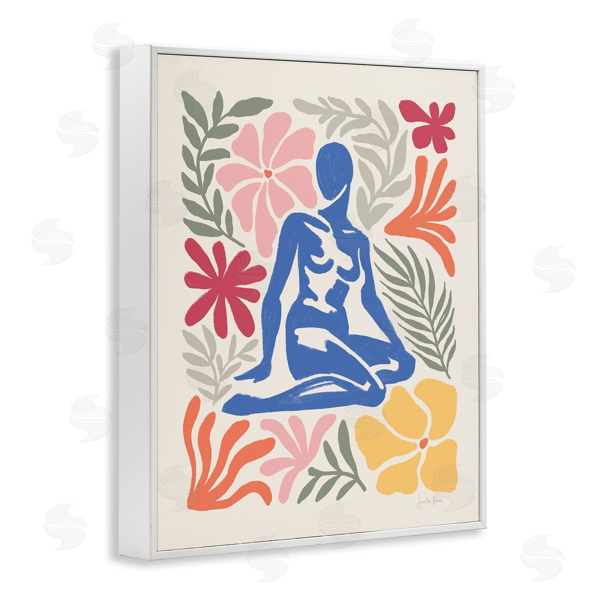Abstract Garden and Woman White Frame Print Wall Art, Home Decor by Janelle Penner