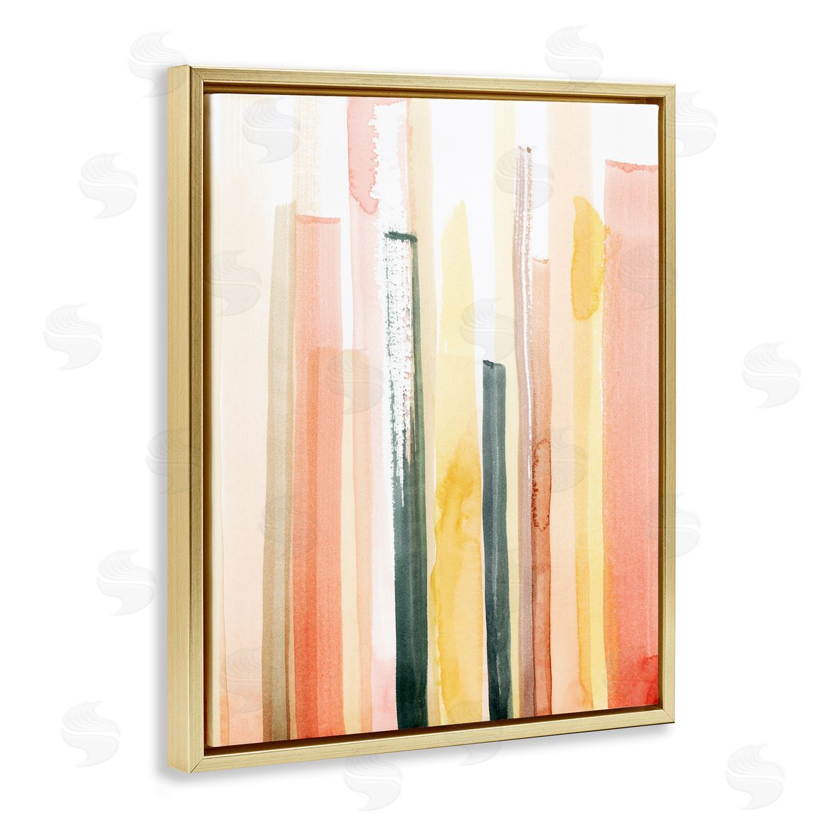 Coral Reach Watercolor Gold Floating Frame Canvas Wall Art, Home Decor by Grace Popp