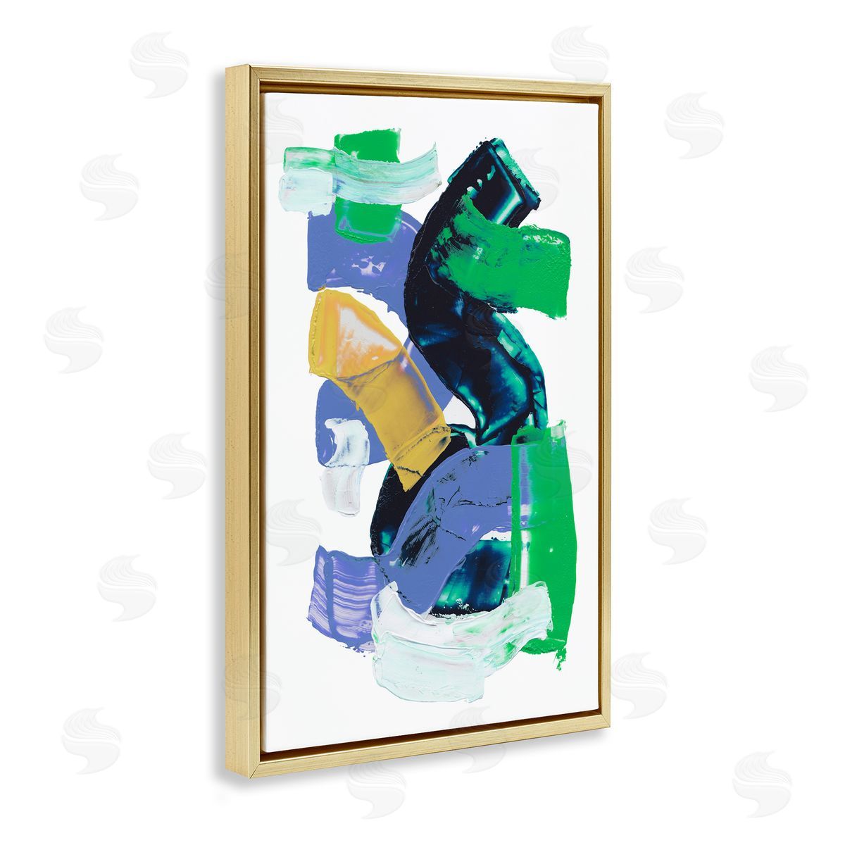 Expressive Bold Brush Strokes Gold Floating Frame Canvas Wall Art, Home Decor by Melissa Wang