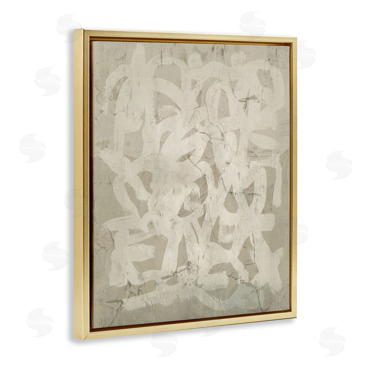 Neutral Chaotic Pattern Gold Floating Frame Canvas Wall Art, Home Decor by June Erica Vess