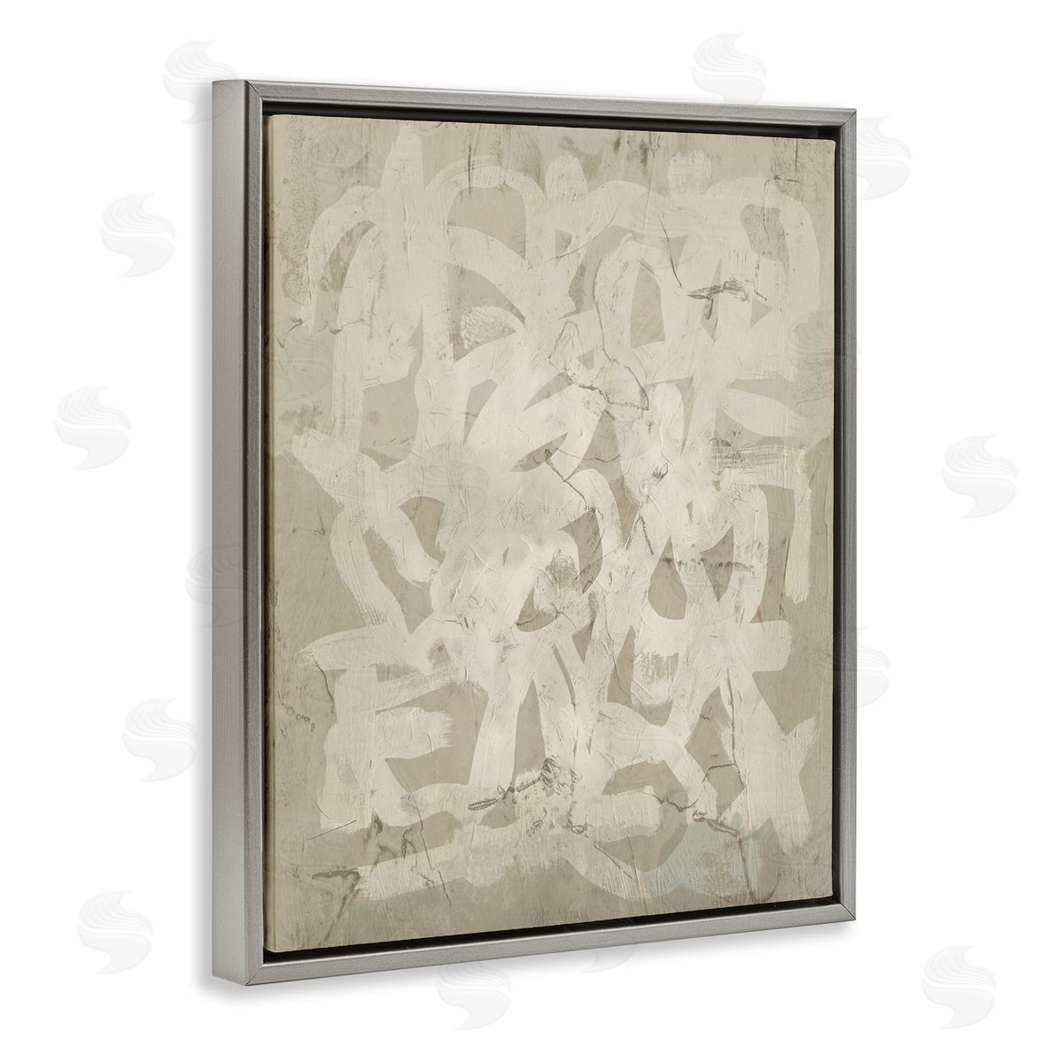 Neutral Chaotic Pattern Grey Floating Frame Canvas Wall Art, Home Decor by June Erica Vess