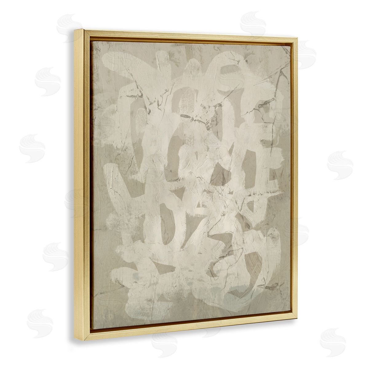 Neutral Scribble Pattern Gold Floating Frame Canvas Wall Art, Home Decor by June Erica Vess