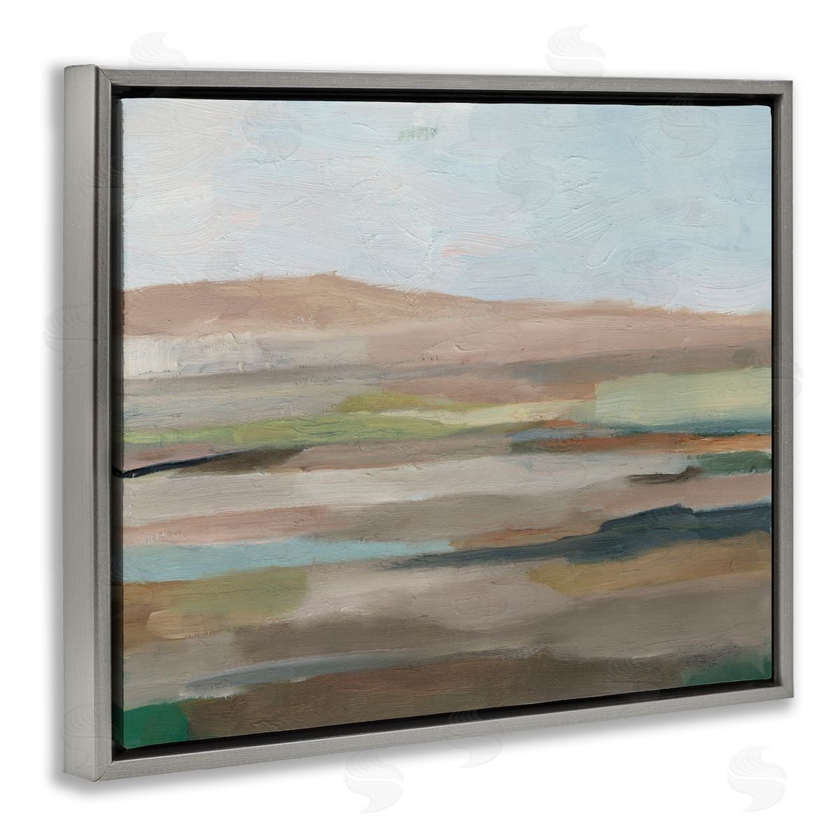 Scenic Desert Landscape Grey Floating Frame Canvas Wall Art, Home Decor by Ethan Harper